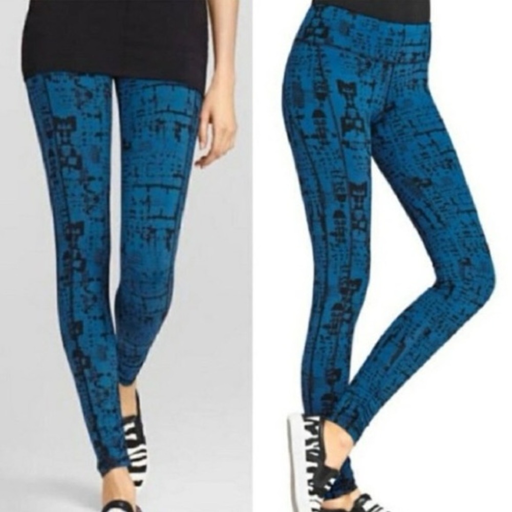 Cabi Skinny Tech Cool Down Leggings Blue Black Print Women's Medium
